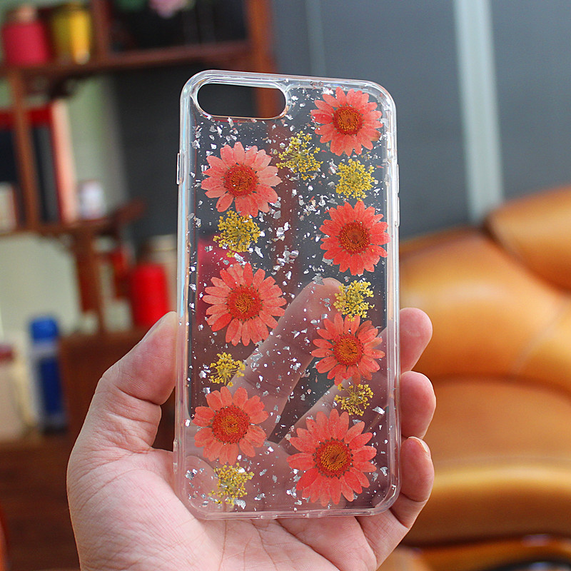 Carcasă de telefon mobil TPU + PC glittery drop cu flori interioare realizate manual pentru iPhone 6 Plus \/ 7 Plus \/ 8 Plus